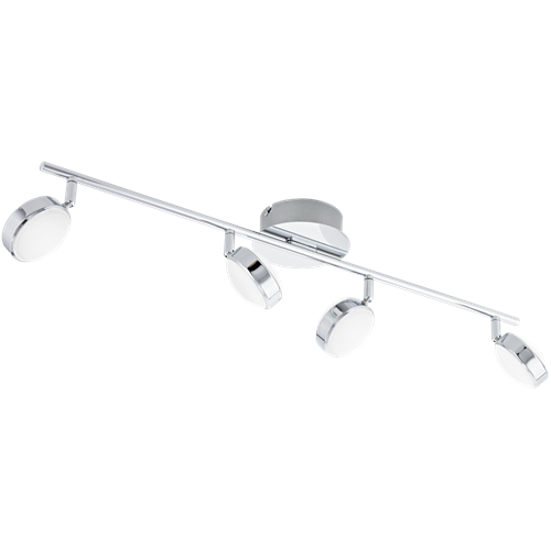 Salto LED spotlampe i Krom metal med skærm i satineret plastik, 4x5,4W LED, længde 76 cm, bredde 13 cm.